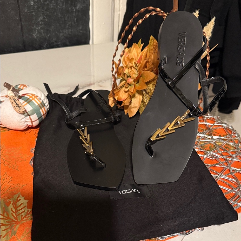 Versace Black and Gold Women's Sandals